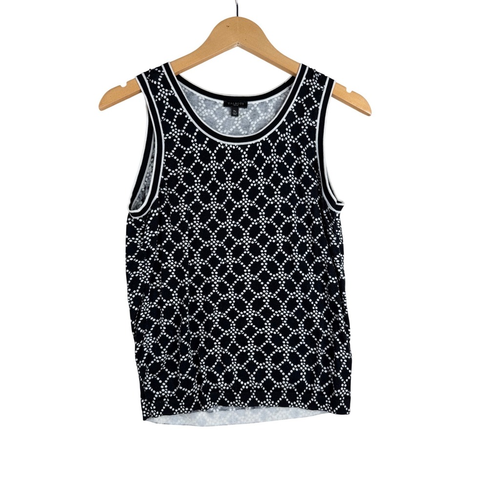 Talbots Polka Dot Sleeveless Top size Medium Petite Black/White‎